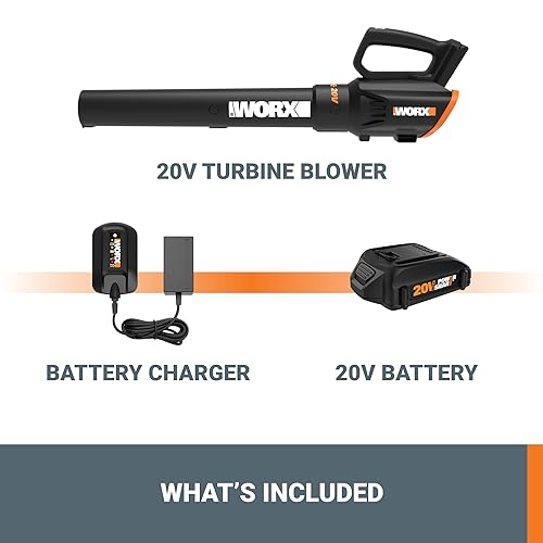 Worx 20V 2-Speed Leaf Blower Cordless with Battery and Charger, Blowers for Lawn Care with Turbine Fan, Compact Lightweight Cordless Leaf Blower, WG547 – Battery & Charger Included