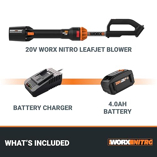 Worx Nitro WG543 20V LEAFJET Leaf Blower Cordless with Battery and Charger, Blowers for Lawn Care Only 3.8 Lbs., Cordless Leaf Blower Brushless Motor – Battery & Charger Included