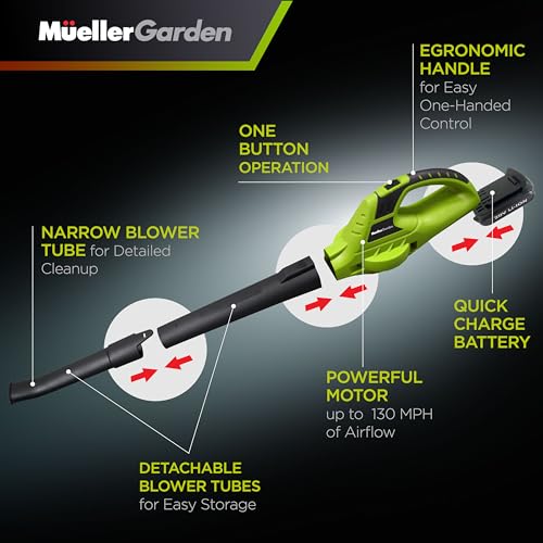 Mueller UltraStorm Cordless Leaf Blower, 20 V Powerful Motor, Electric Leaf Blower for Lawn Care, Battery Powered Leaf Blower Lightweight for Snow Blowing (Battery & Charger Included)