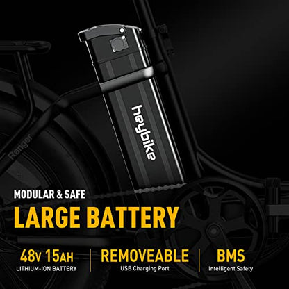 Heybike Ranger Electric Bike for Adults 500W Foldable Ebike with 48V 15Ah Removable Battery