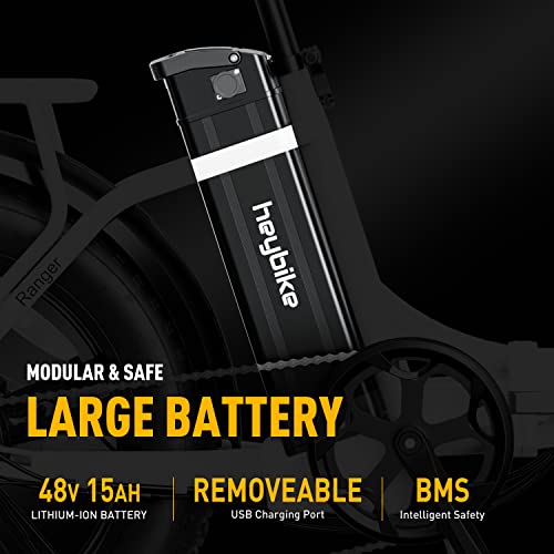 Heybike Ranger Electric Bike for Adults 500W Foldable Ebike with 48V 15Ah Removable Battery