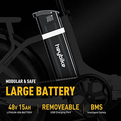 Heybike Ranger Electric Bike for Adults 500W Foldable Ebike with 48V 15Ah Removable Battery