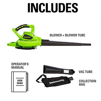 Greenworks 40V (185 MPH / 340 CFM / 75+ Compatible Tools) Cordless Brushless Leaf Blower / Vacuum, Tool Only