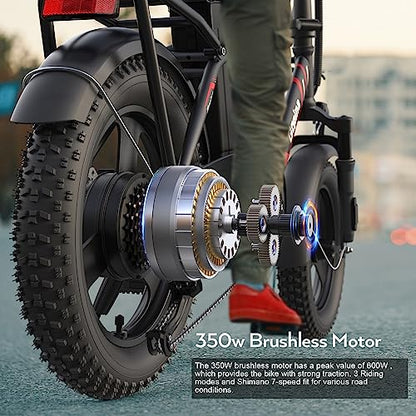Gopina Electric Bike, 16" x 3.0 Fat Tire Electric Bike for Adults, 350W Folding Electric Bike