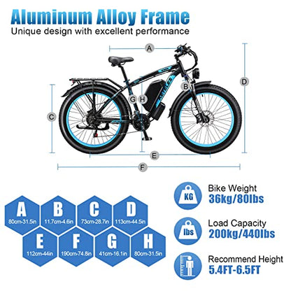 KETELES K800 1000W Electric Bike for Man, 17.5AH Battery with Powerful Motor Electric Beach Snow Bicycle