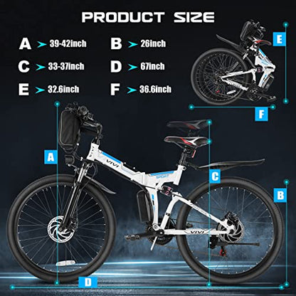 Vivi Folding Electric Bike, Electric Mountain Bike 500W Ebike 26''