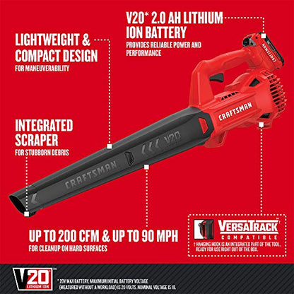 CRAFTSMAN 20V MAX Cordless Leaf Blower Kit with Battery & Charger Included (CMCBL710D1) Red