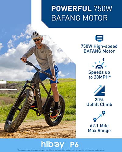Hiboy P6 Electric Bike 28MPH 62.1Miles Range 750W Motor 48V 13Ah Removable Battery