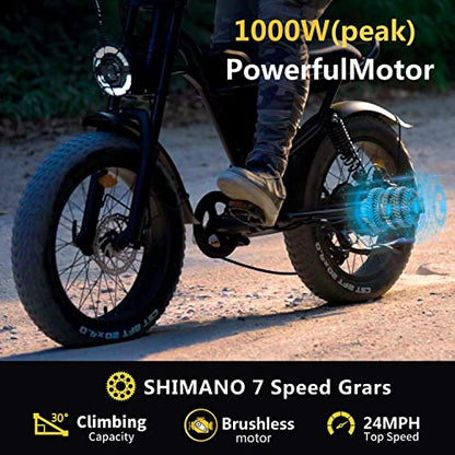 Aizepa Electric Bike for Adults,1000W Electric Motorcycle Dirt Bike,20" x4.0 Fat Tire