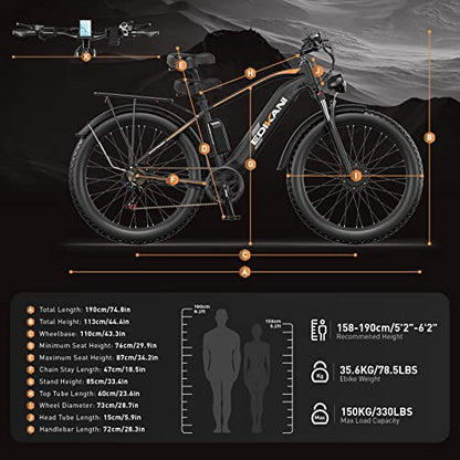 Electric Mountain Bike 26'' Dual Motor 1500W 48V 18A Ebike for Adult