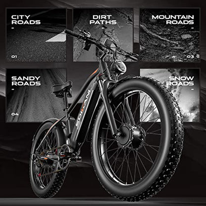 Electric Mountain Bike 26'' Dual Motor 1500W 48V 18A Ebike for Adult