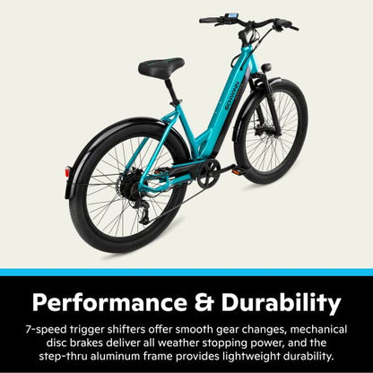 Schwinn Coston CE Adult Electric Hybrid Bike, Small/Medium Step-Thru Frame