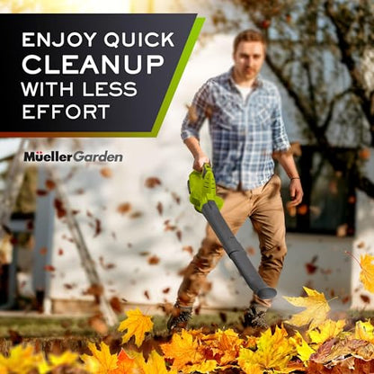 Mueller UltraStorm Cordless Leaf Blower, 20 V Powerful Motor, Electric Leaf Blower for Lawn Care, Battery Powered Leaf Blower Lightweight for Snow Blowing (Battery & Charger Included)