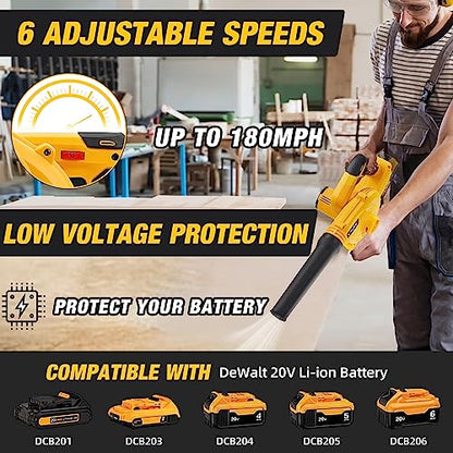 Cordless Leaf Blower for Dewalt 20V Max Battery,Electric Jobsite Air Blower with Brushless Motor,6 Variable Speed Up to 180MPH,2-in-1 Handle Electric Blower and Vacuum Cleaner(Battery Not Included)