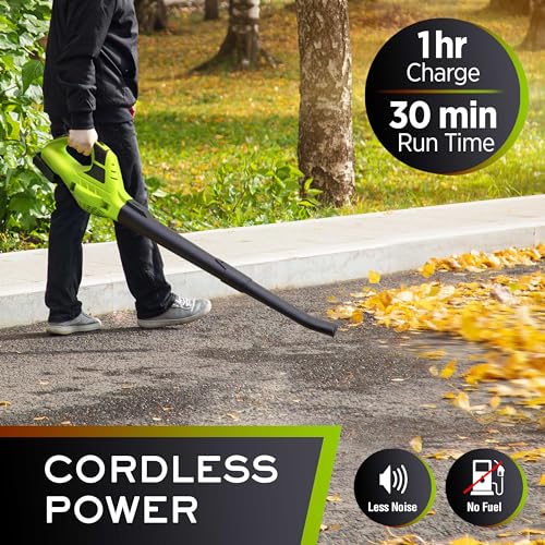 Mueller UltraStorm Cordless Leaf Blower, 20 V Powerful Motor, Electric Leaf Blower for Lawn Care, Battery Powered Leaf Blower Lightweight for Snow Blowing (Battery & Charger Included)