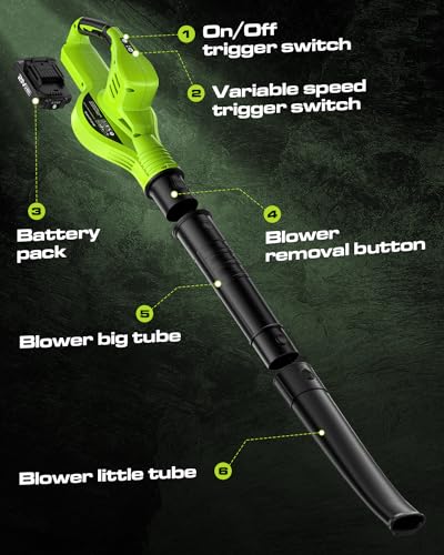 Cordless Leaf Blower, Electric Leaf Blower Cordless with 2 Batteries and Charger, 160MPH,21V Battery Powered Leaf Blower Lightweight for Lawn Care, Patio, Blowing Leaves, Dust Blowing and Snow