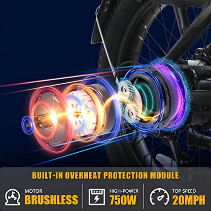 Totem Hauler Electric Bike for Adults, 20"*3.0 Fat Tire Ebike 48V 15Ah