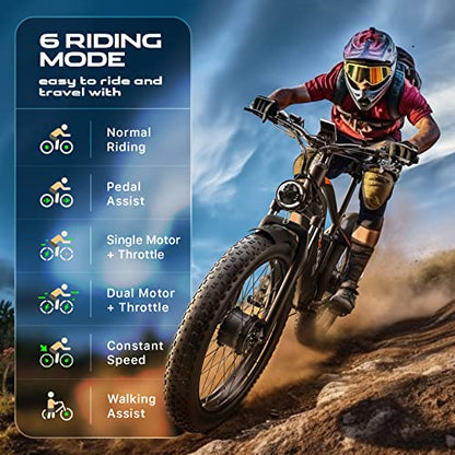 Electric Mountain Bike 26'' Dual Motor 1500W 48V 18A Ebike for Adult