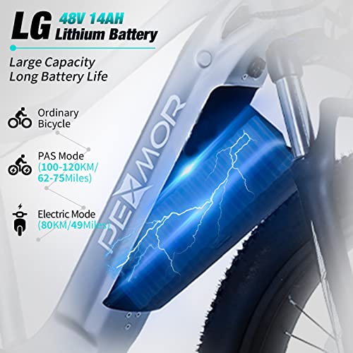 PEXMOR Electric Bike for Adults, 750W Ebike Electric Bicycle for Adults 48V 14AH Removable LG Battery