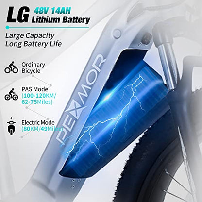 PEXMOR Electric Bike for Adults, 750W Ebike Electric Bicycle for Adults 48V 14AH Removable LG Battery