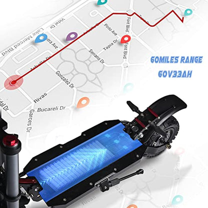 Electric Scooter, 5600W Dual Motor Max Speed 50MPH, 60V33AH Lithium Battery 60Miles Range