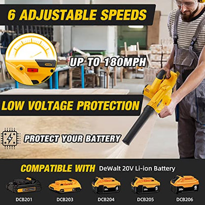 Cordless Leaf Blower for Dewalt 20V Max Battery,Electric Jobsite Air Blower with Brushless Motor,6 Variable Speed Up to 180MPH,2-in-1 Handle Electric Blower and Vacuum Cleaner(Battery Not Included)