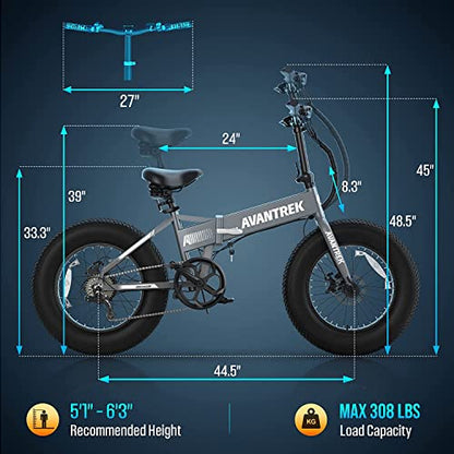 AVANTREK Cybertrack 200 Electric Bike Foldable 20"x4" Fat Tire Electric Bicycle