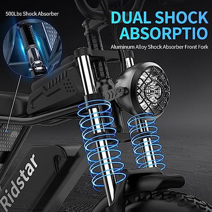 Ridstar Electric Motorcycles for Adults, 1000W 20AH 30MPH Electric Bike 20'' Fat Tire