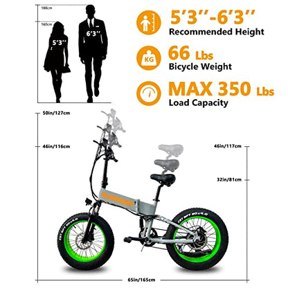 RUNDEER 750W Electric Bike for Adults Electric Bicycle 20in Fat Tire Bike