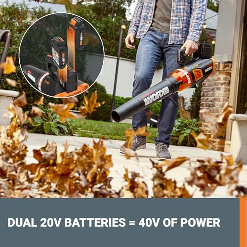 Worx 40V Turbine Leaf Blower Cordless with Battery and Charger, Brushless Motor Blowers for Lawn Care, Compact and Lightweight Cordless Leaf Blower WG584 – 2 Batteries & Charger Included