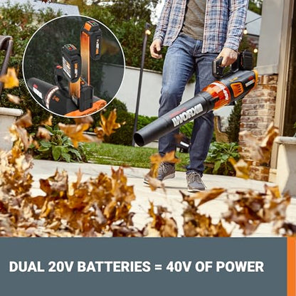 Worx 40V Turbine Leaf Blower Cordless with Battery and Charger, Brushless Motor Blowers for Lawn Care, Compact and Lightweight Cordless Leaf Blower WG584 – 2 Batteries & Charger Included