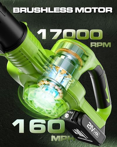 Cordless Leaf Blower, Electric Leaf Blower Cordless with 2 Batteries and Charger, 160MPH,21V Battery Powered Leaf Blower Lightweight for Lawn Care, Patio, Blowing Leaves, Dust Blowing and Snow