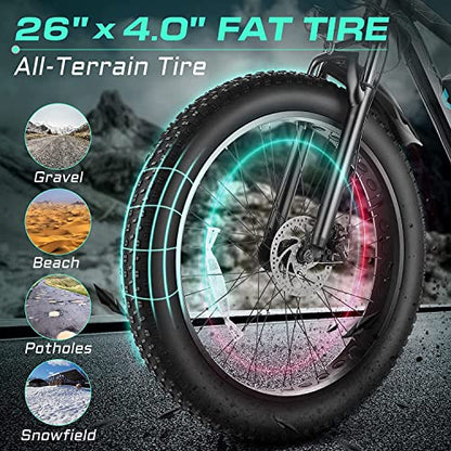 Vivi F26F Electric Bike, 500W 26" x 4.0 Fat Tire Electric Bike for Adults with 48V