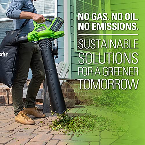 Greenworks 40V (185 MPH / 340 CFM / 75+ Compatible Tools) Cordless Brushless Leaf Blower / Vacuum, Tool Only