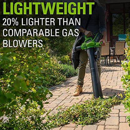 Greenworks 40V (185 MPH / 340 CFM / 75+ Compatible Tools) Cordless Brushless Leaf Blower / Vacuum, Tool Only