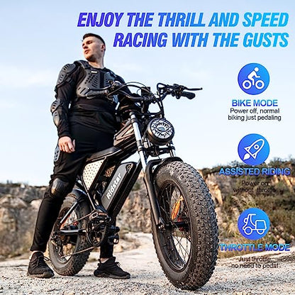 Ridstar Electric Motorcycles for Adults, 1000W 20AH 30MPH Electric Bike 20'' Fat Tire