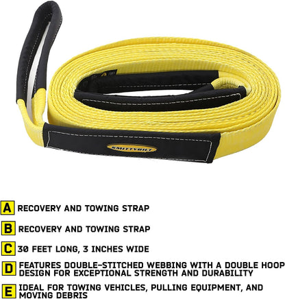Smittybilt CC330 Recovery Tow Strap - 3" x 30' (30,000 lb)