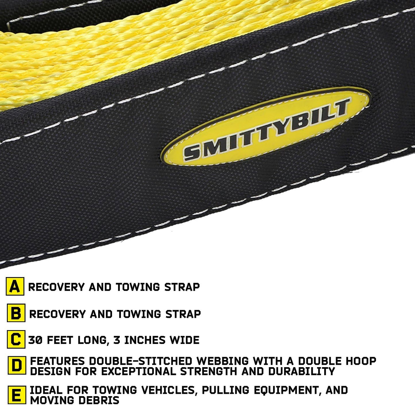 Smittybilt CC330 Recovery Tow Strap - 3" x 30' (30,000 lb)