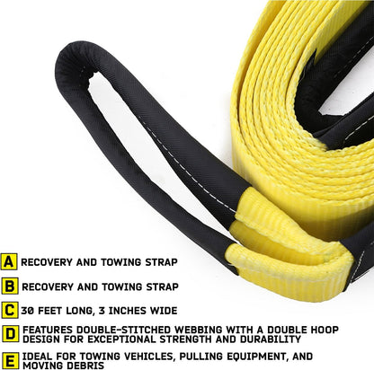 Smittybilt CC330 Recovery Tow Strap - 3" x 30' (30,000 lb)